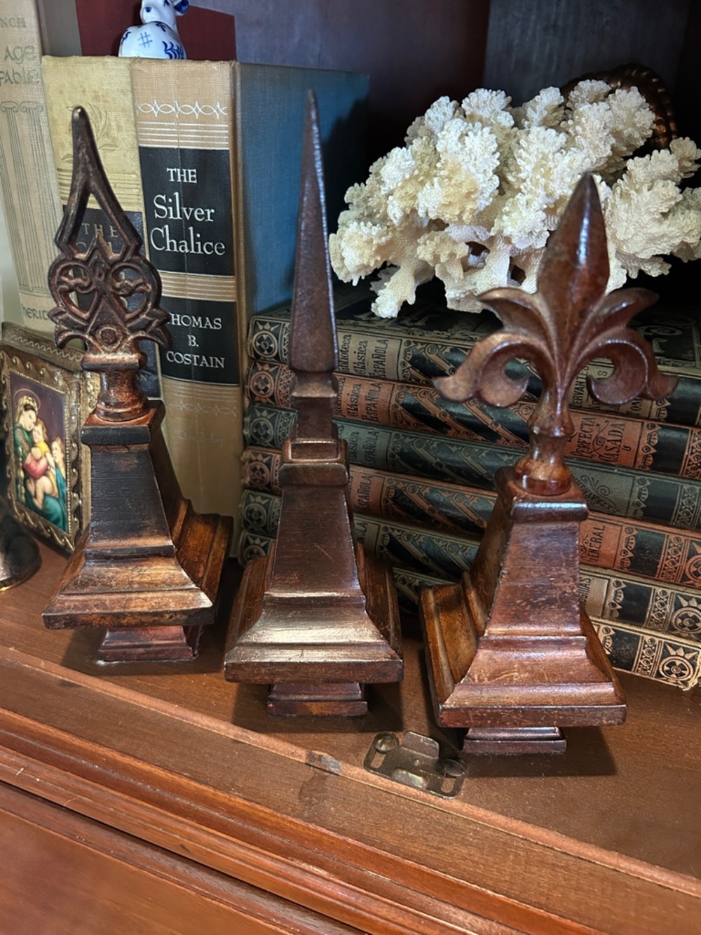 Set of 3 Vintage Metal Bronze Finish Finials